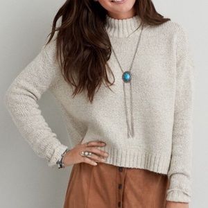 AEO Wool Sweater - Oatmeal Cream Winter Mock-Neck